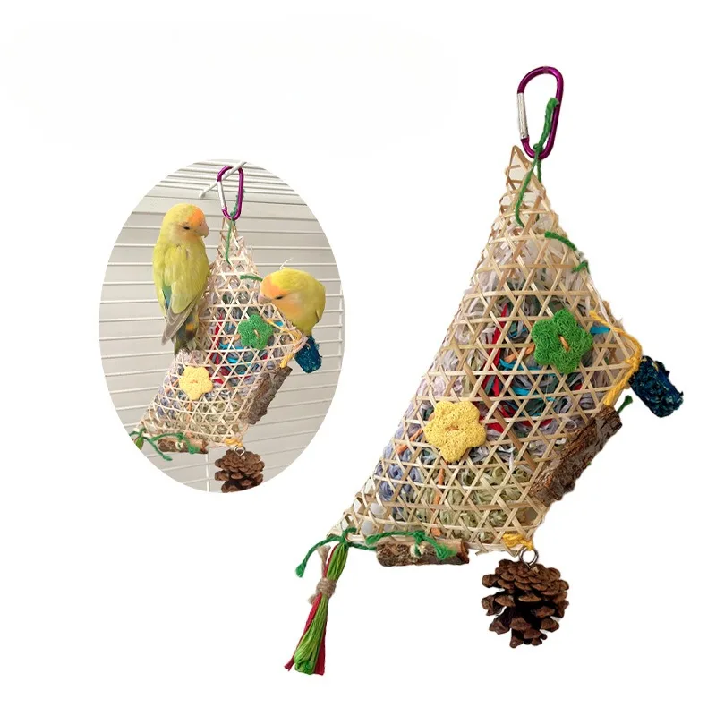 Parrot Toy Bambus-woven Rattan Drawing Paper Tear Peonie Bird Tear Damage Decompression Pression Color Paper Pendant