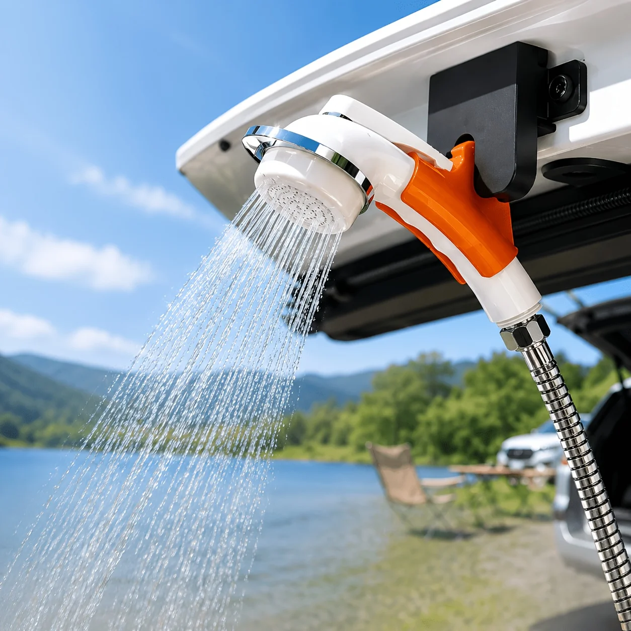 

Lift-Up Tailgate Shower Bracket, RV Camper Van Outdoor Shower Clip, Sturdy Buckle Easy Install for Off-Road Camping Road Trips