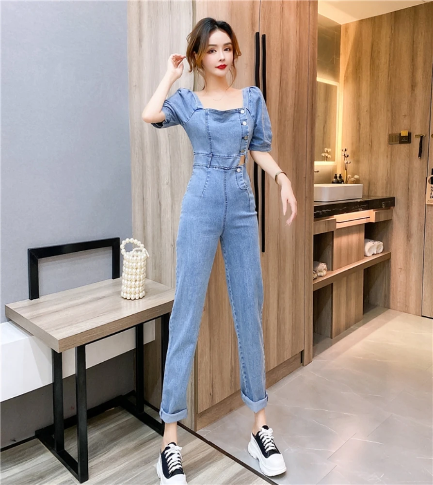 Summer Jumpsuits Women Short Sleeve Denim Jumpsuits 2024 Elegant Party Playsuits Casual Jeans Pants Femme Overalls