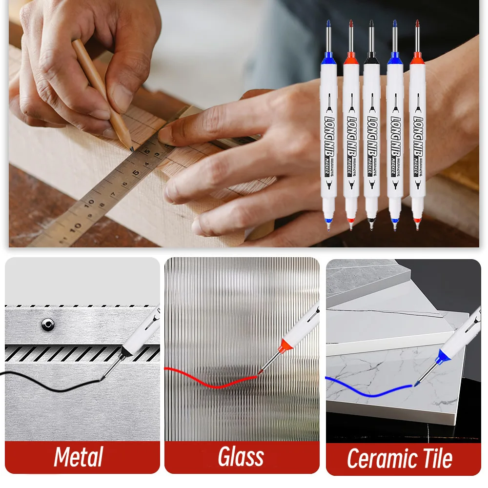 20 مللي متر أسود/أحمر/أزرق الحبر المزدوج تلميح ثقب عميق طويل رئيس بنك الاستثمار القومي علامات ل قلم معدني مقاوم للماء الحمام أدوات تزيين النجارة