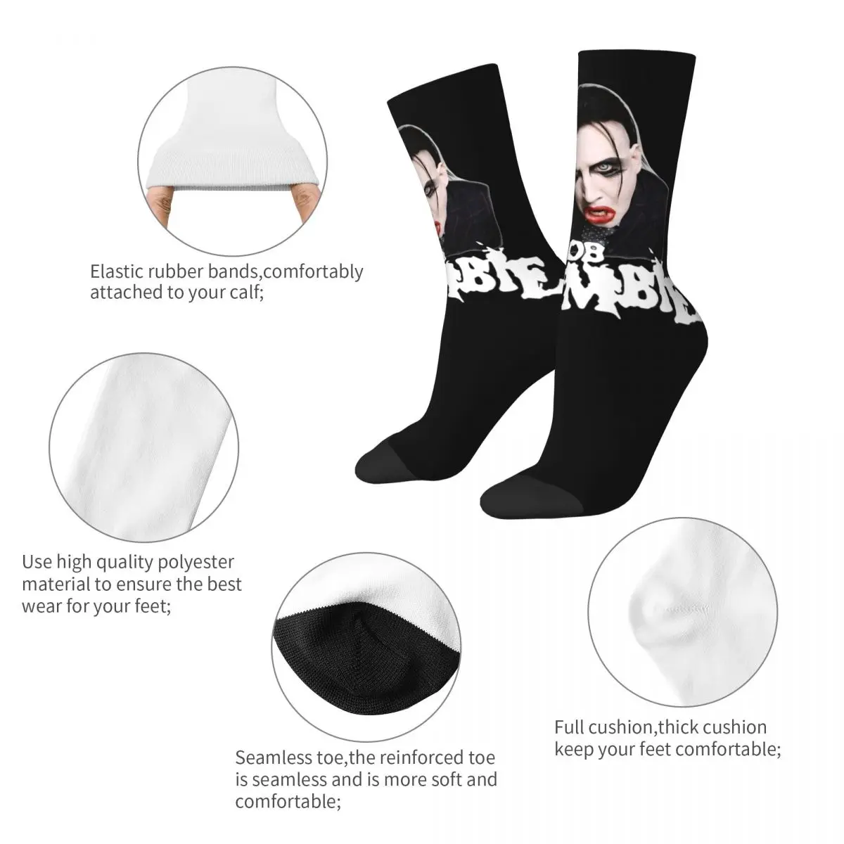 Fashion Male Men Socks Casual Rob Zombie Marilyn Manson Sock Metal Music Sport Women Socks Spring Summer Autumn Winter