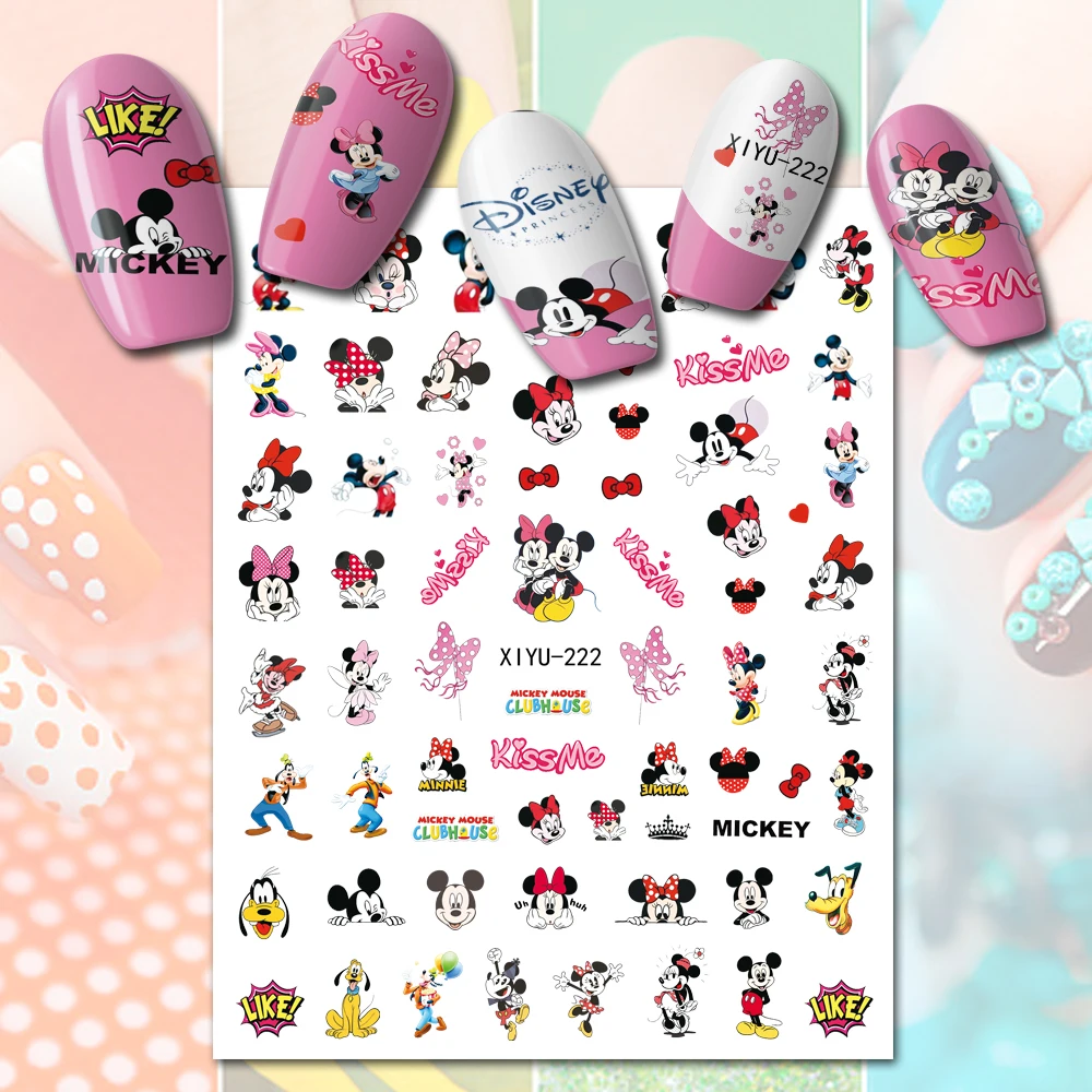 

10PCS Disney Princess Cartoon Nail Stickers Stitch Flower Love Minnie Manicure on Mickey Character Decoration Decal 3D Slider