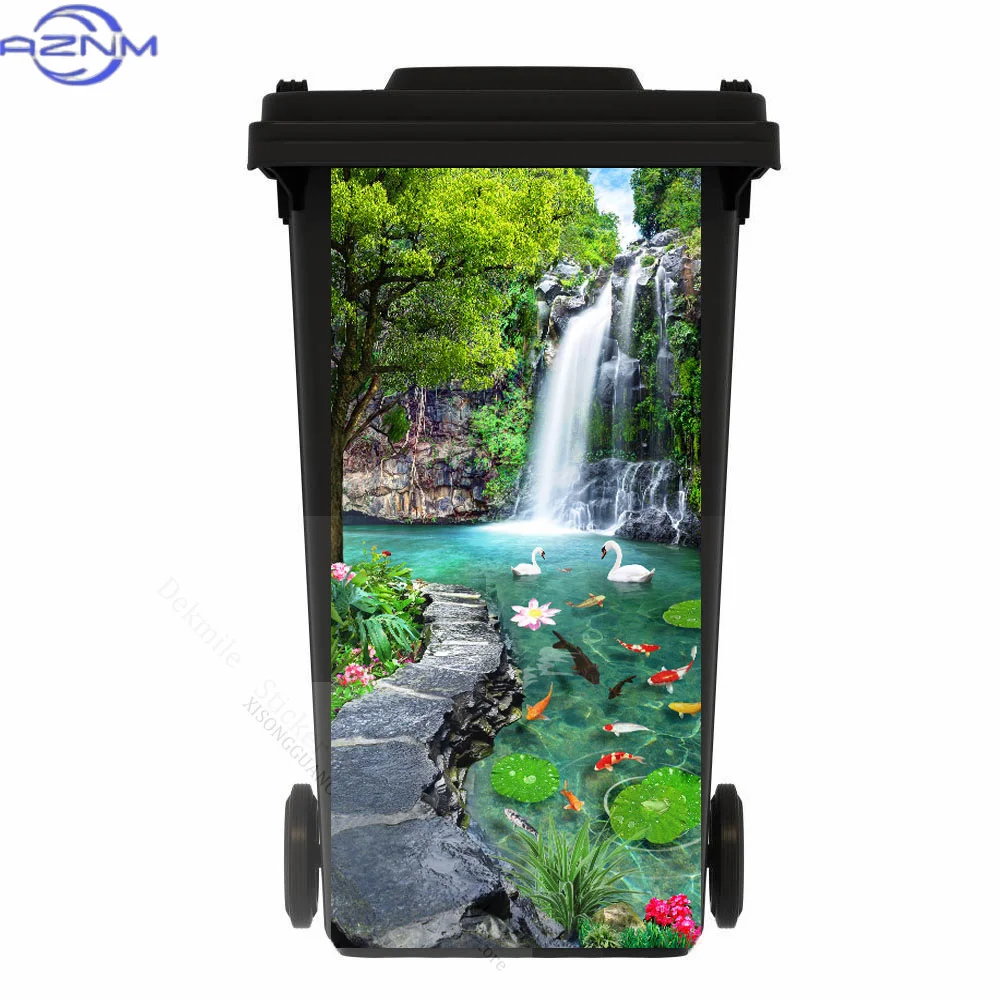 Green Plant Outdoor Trash Sticker Kitchen Removable Waterproof Art Landscape Fruit Wheelie Bin Stickers Restaurant Can 240 Lit