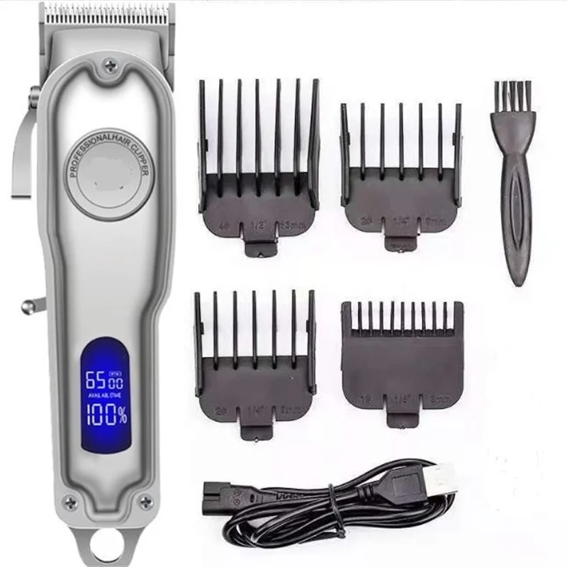 Metal Body Professional Electric Barber Clipper Cordless Fading Style Hair Trimmer For Men Hairdressing Head Haircut Machine