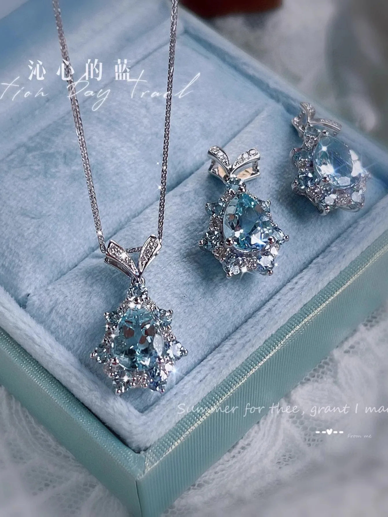 

Elegant S925 Pure Silver Teardrop Aquamarine Pendant Choker Daily Wear Women Fine Jewelry Waterdrop Natural Stone Chain Necklace