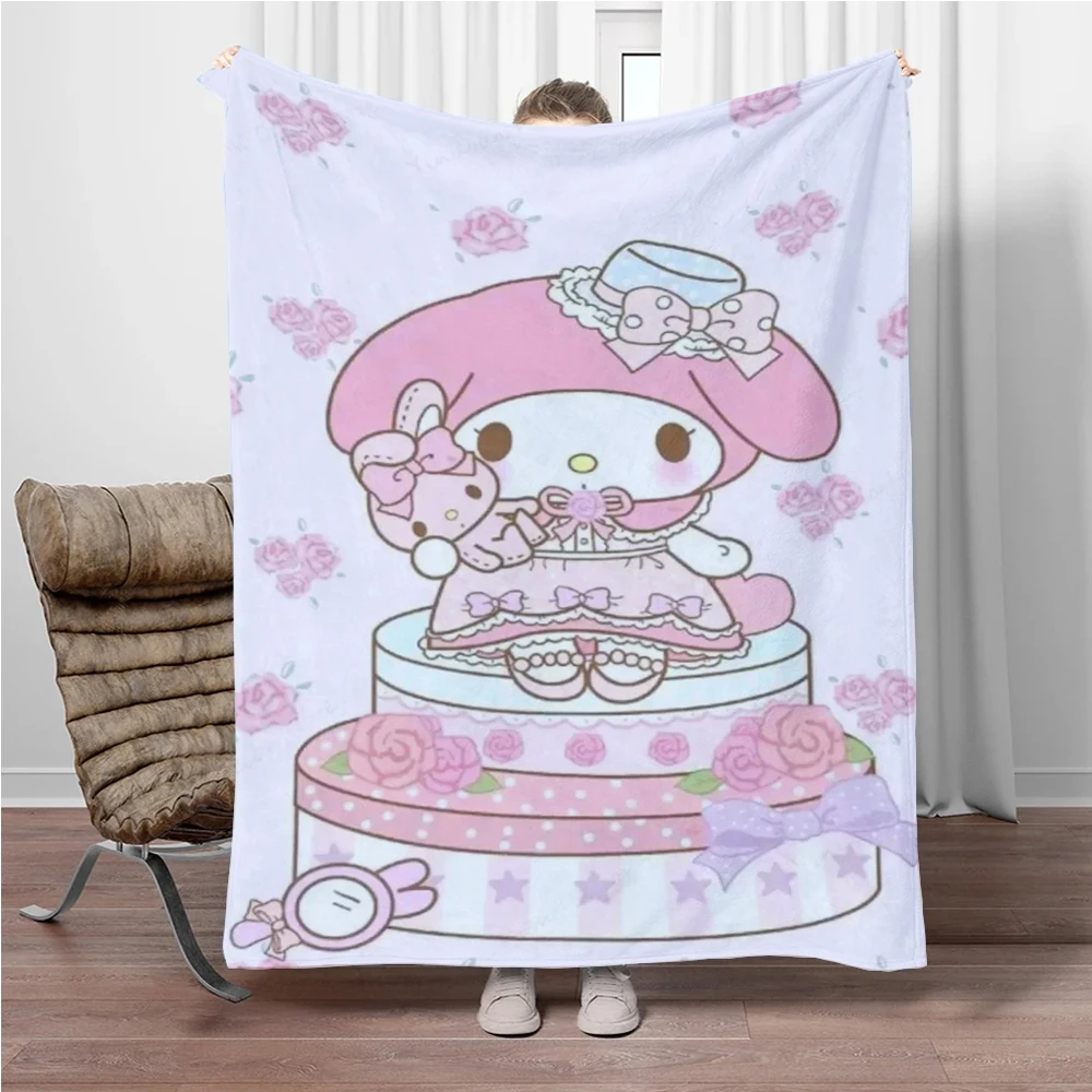 8 Sizes My Melody Sanrio Printed Blanket Warm Soft Fluffy Kids and Adult Sofa Throw Blanket for Bed Outdoor Travel Camping Gifts