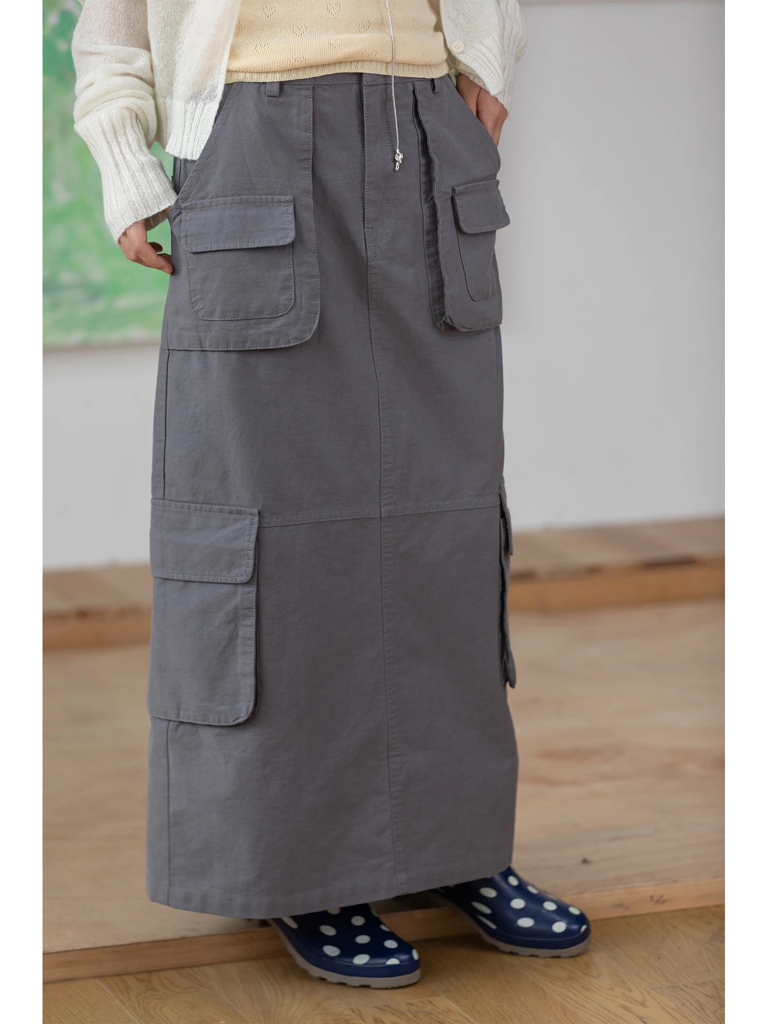 

Ультрамодная рабочая юбка Qi Heng в американском ретро-стиле, средней длины, свободного кроя, из хлопка, для весеннего сезона