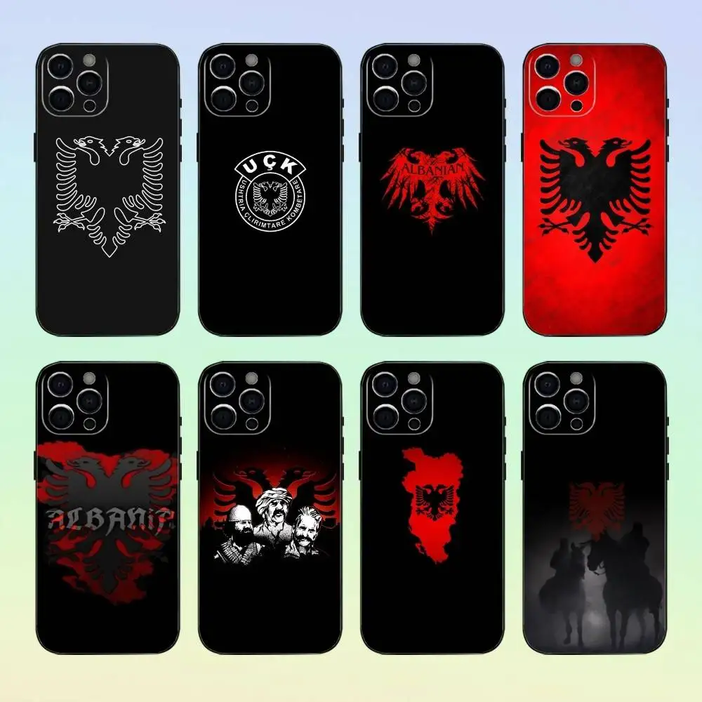 

Albania Albanian Flag Phone Case For iPhone 17,16,15,14,13,12,11 ,Soft Silicone Black Cover
