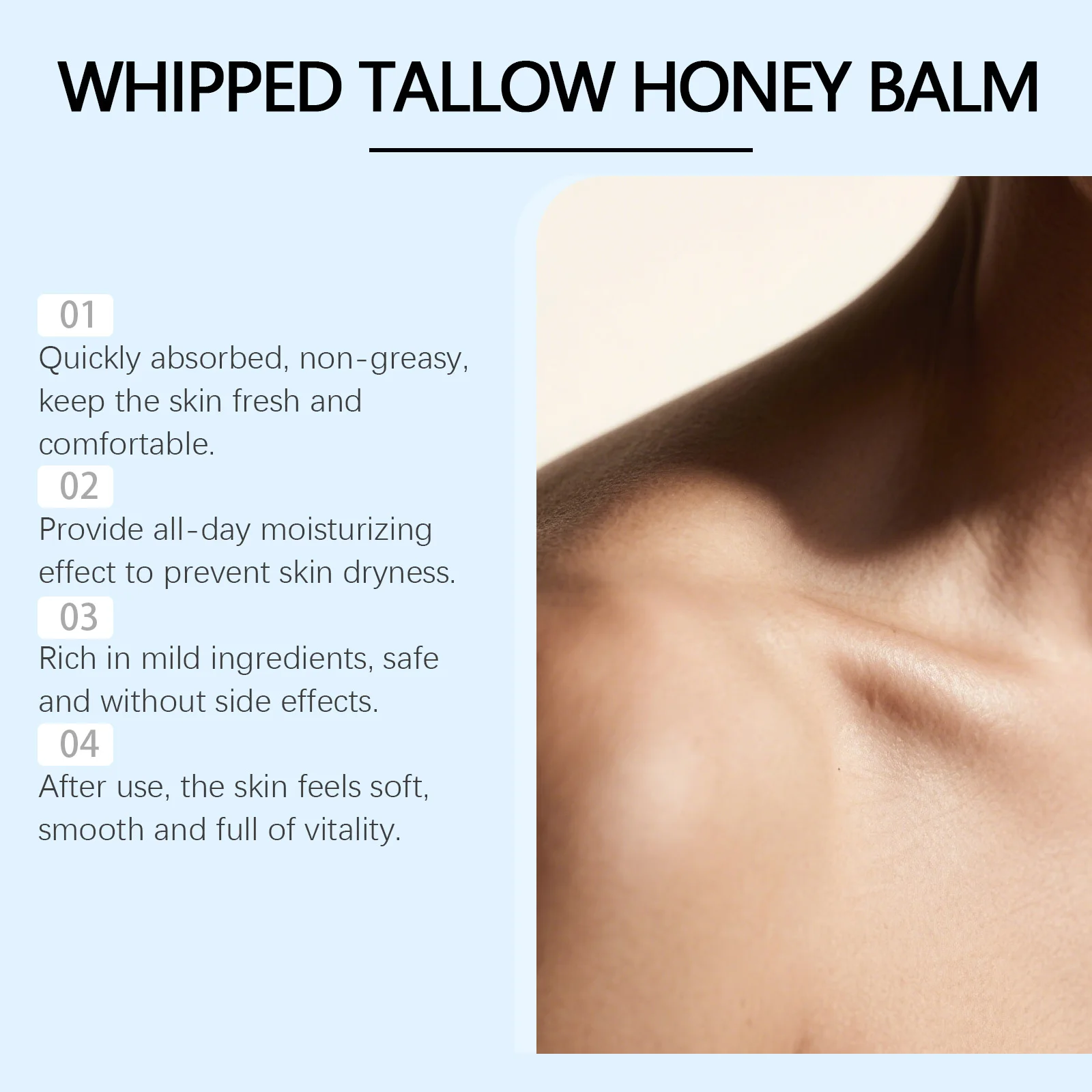GHK-Cu Beef Tallow Honey Balm for Face Body Deep Moisturizing Repair Dry Skin Natural Brightening Skin Whipped Tallow Honey Crea