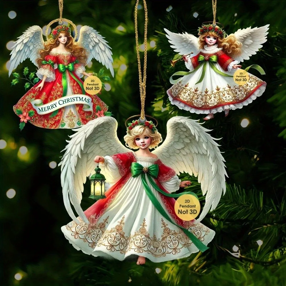 12-teiliges neues handgefertigtes Victoria-Engel-Ornament-Set, 2D-flacher Weihnachtsbaum-Anhänger aus Holz, traditionelles Design, DIY-Weihnachtsdekorationen – Detail 12
