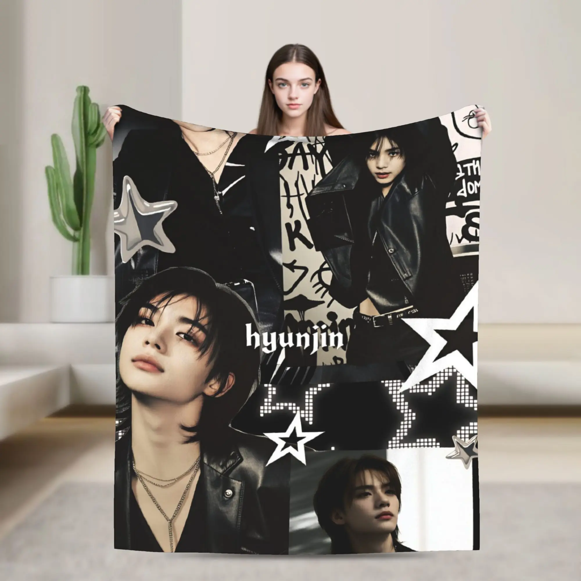 Rockstar Hwang Hyunjin Bedding Throws Comfortable Fashion Blankets  For Couch Chair Picnic Flannel Bedspread Bed Cover