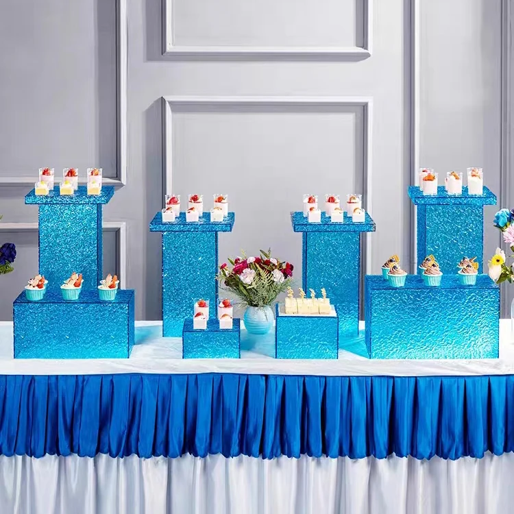 qe-Square Nesting Dessert Buffet Riser Stand Water Ripple Effect Cake Food Display Risers for Wedding and Hotel Decoration%