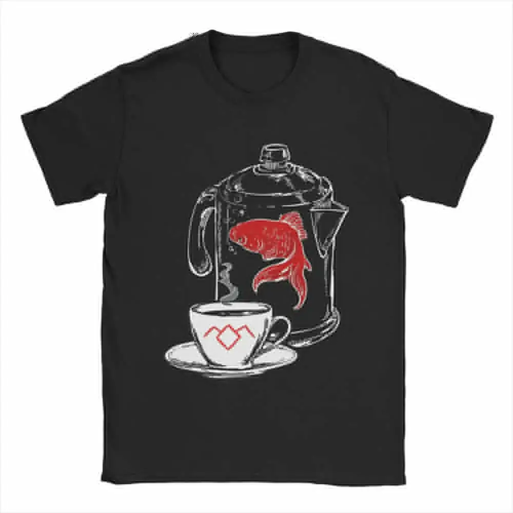 Twin Peaks A Fish In The Percolator Coffee Shop T-Shirts for Men Funny 100% Cott