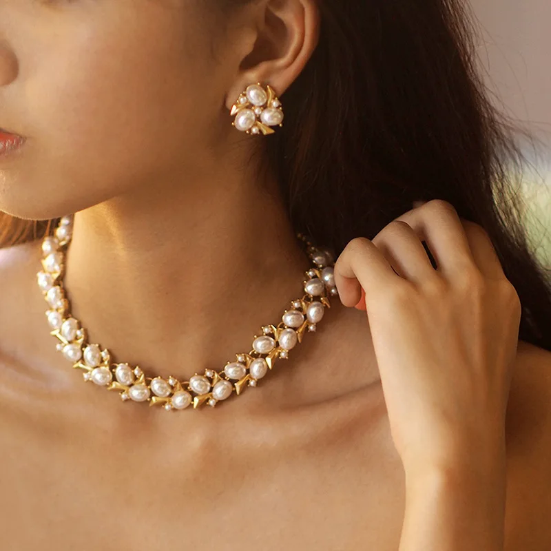 

Trendy Sparkling Pearl Necklace Elegant Clavicle Chain Daily Jewelry