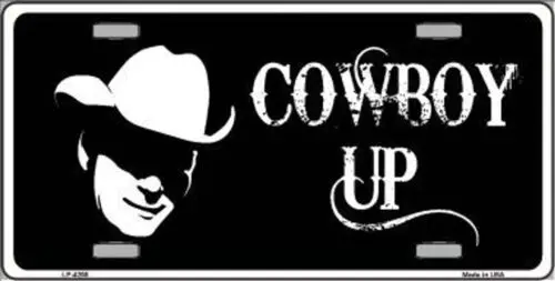 Cowboy Up License Plate Metal Tin Sign Picture Plaque for Art Wall and Decor