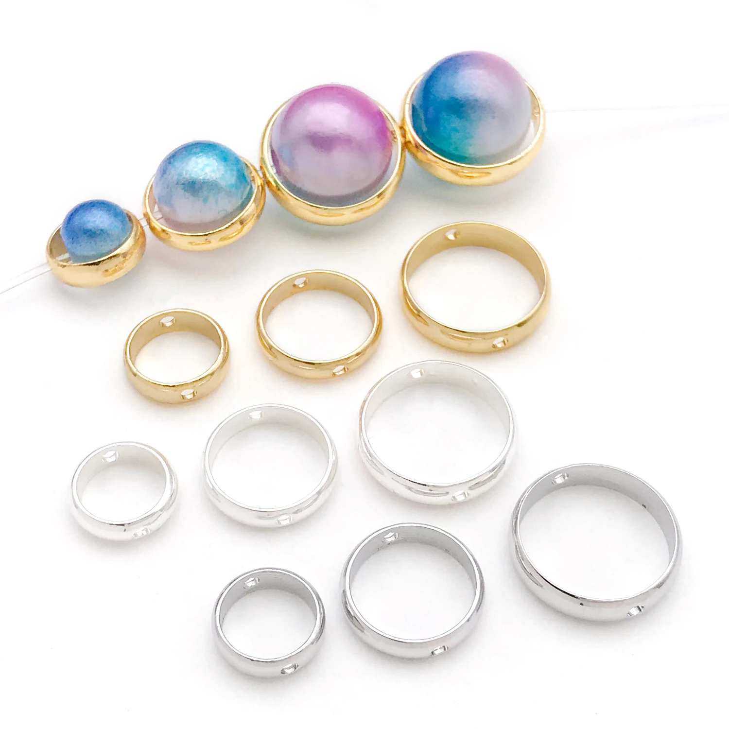 20pcs 18K Real Gold Plated Brass Round Frame Beads Connector, Through Hole Bead Frame Ring For DIY Jewelry Making Accessories