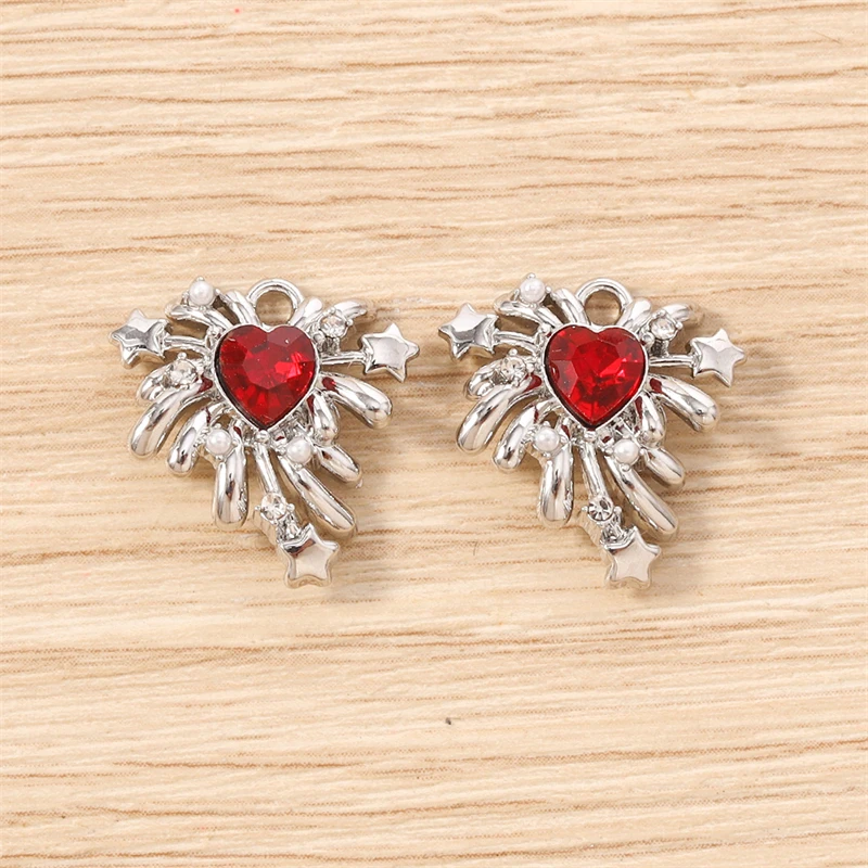 5 Stück 17x17mm Niedliche Kristall-Metall-Herz-Feuerwerk-Anhänger für Schmuckherstellung, Ohrringe, Halsketten, Armbänder, DIY-Bastelbedarf – Detail 15