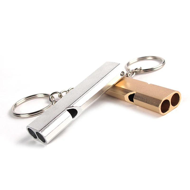 1/2/4PCS Dual-tube Survival Whistle Portable Aluminum Safety Whistle For Outdoor Hiking Camping Survival Emergency Keychain