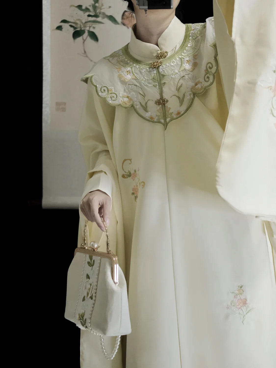 Costume de la dynastie Ming, chemise à col montant, visage de cheval brodé, robe Hanfu d'automne, Han blanc imbibé, robe 03