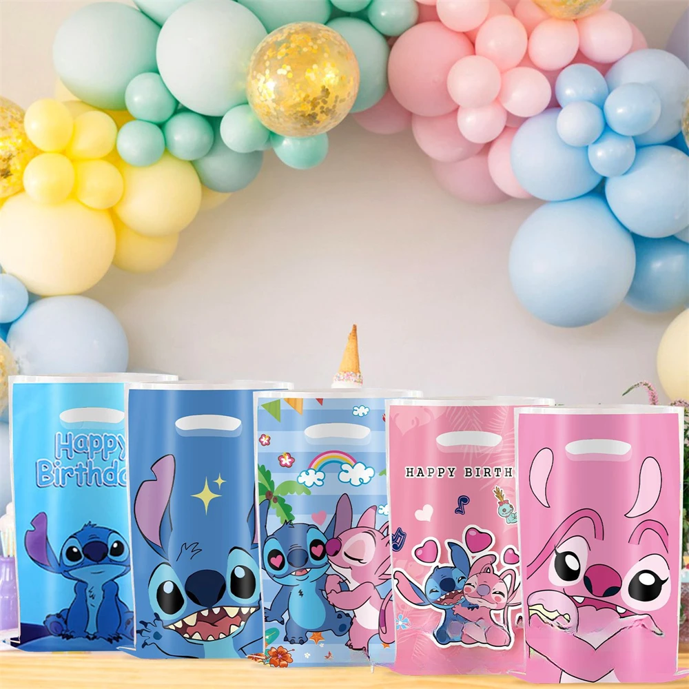 Disney Stitch Cartoon Angel Theme 10pcs Birthday Party Girls Kids Boys Favors Gifts Surprise Candy Bags Decorations Loot Bags