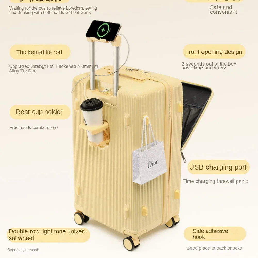 Front Opening Luggage Compartment Large Capacity 20 24 Inch Suitcase Anti Drop Travel Suitcase New Boarding Luggage Trunk