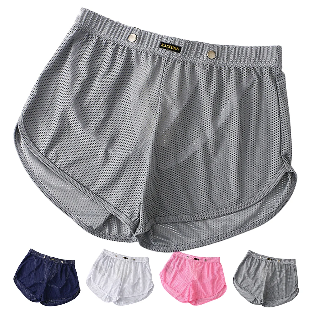

Men Sexy Lingerie Briefs Seethrough Mesh Lounge Shorts Middle Waist Underwear Multiple Colors S XL Sizes