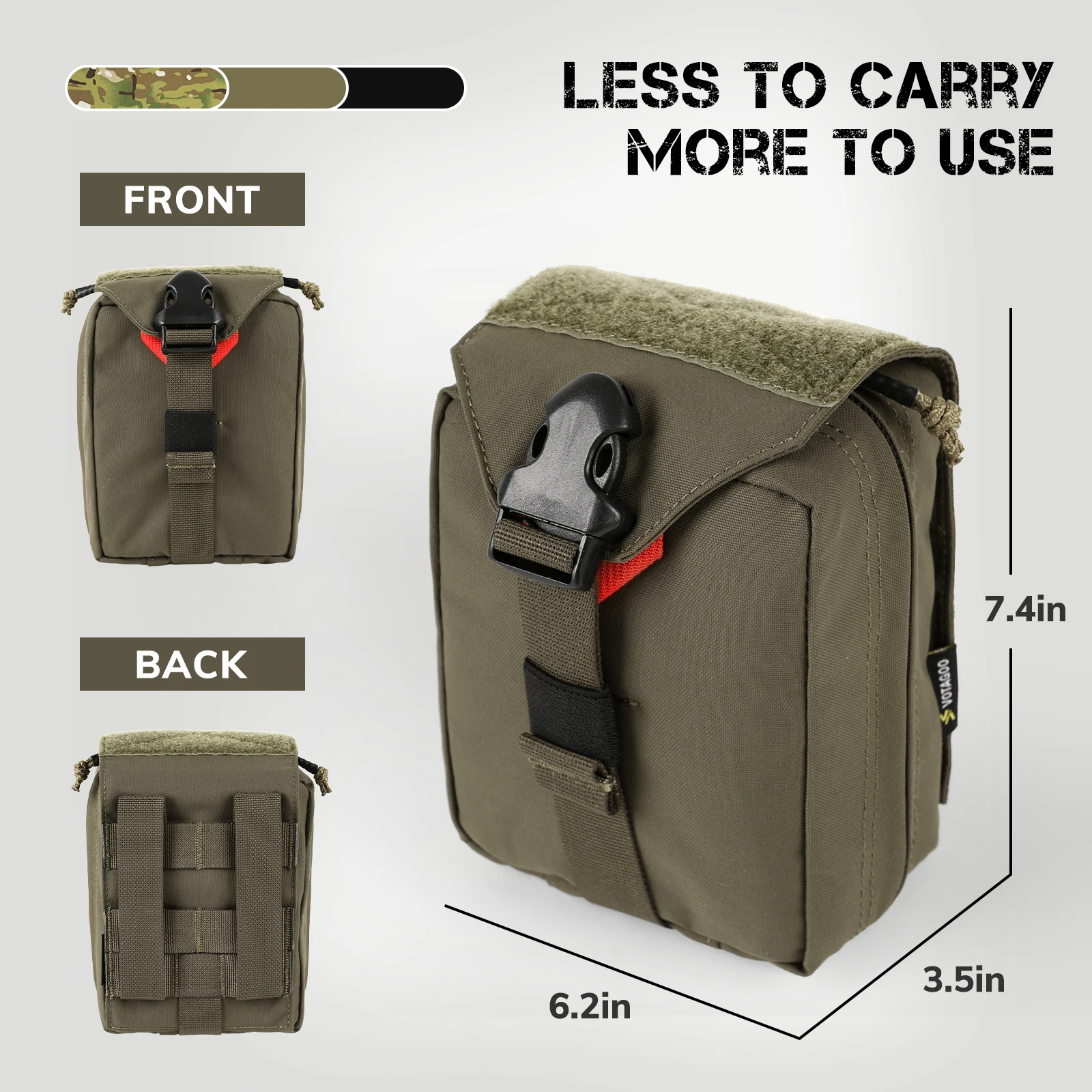 VOTAGOO Tactical Quick-Release Medical Pouch, Vertical Utility Pouch for IFAK Molle Vest, EMT First Aid Bag for Outdoor Hunting