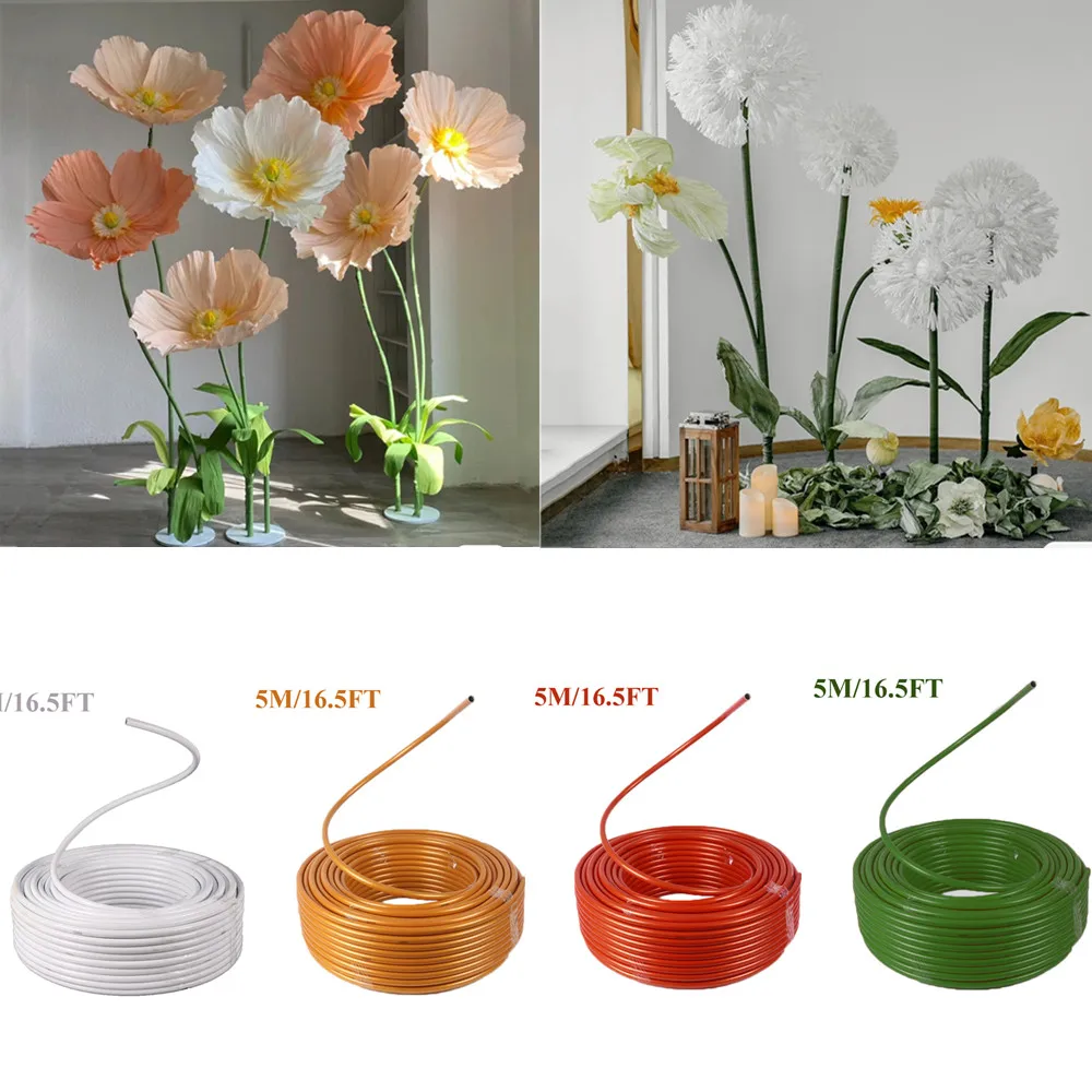 5M Styling Tube PVC Aluminum Bendable Plastic Molding Pipe Large Fake Flowers Stem DIY Props Wedding Party Decoration