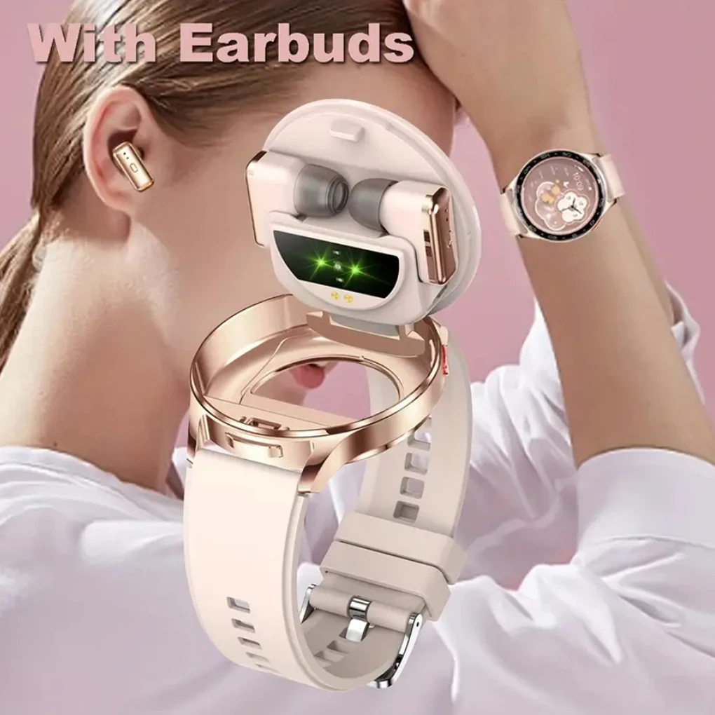 TWS 2in1 Earphone Bluetooth Jam Tangan Pintar Panggilan Bluetooth HIFI Kualitas Suara 9D GPS Lintasan Gerakan Jam Tangan Pintar Wanita
