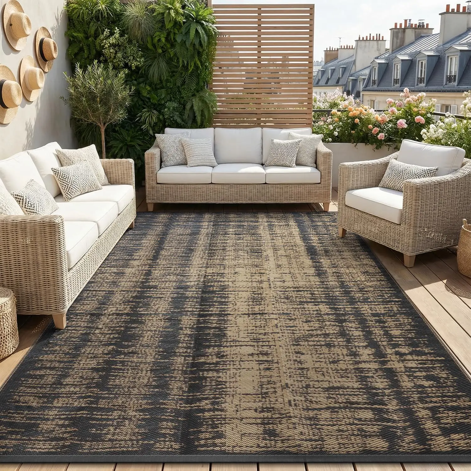 

Outdoor Rug Waterproof 5x8 ft Outdoor Carpet Patio Rug Mat Reversible RV Camping Rug Plastic Straw Outside Rug for Balcony Po