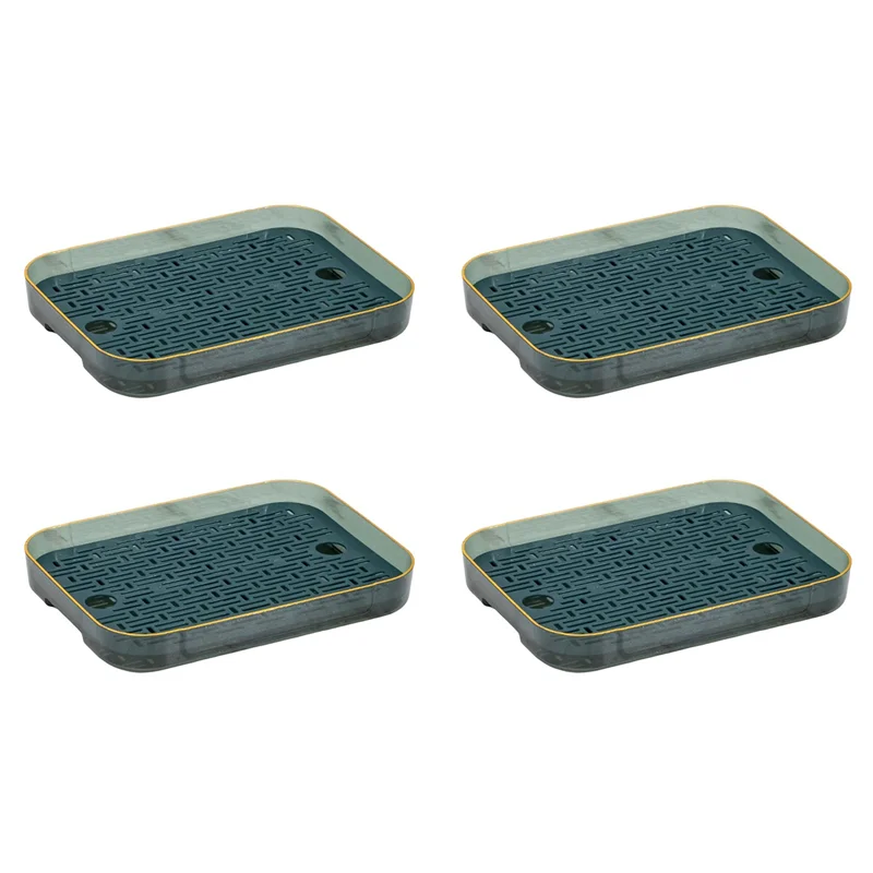 

ABKW-4X Double Layer Drain Tray,Tea Tray Fruit Tray,Simple Household Living Room Tray,Green & Transparent