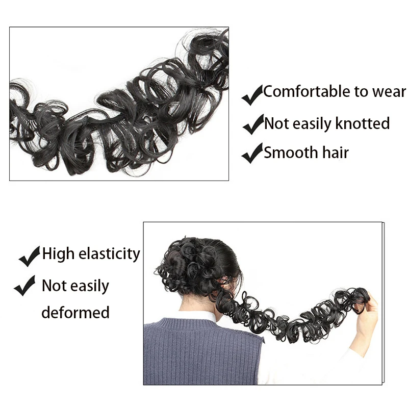 Lockiges, unordentliches Dutt-Donut-Haarteil |   DIY-Pferdeschwanzverlängerungen für Frauen – sofortiges Hochsteckfrisur-Zubehör mit Haar-Donut-Ring