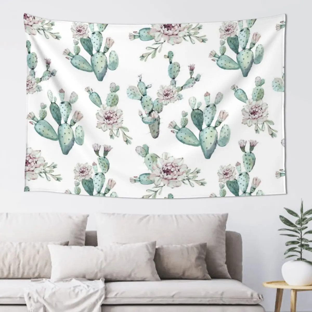 Pretty Cactus Pink White and Mint Green Desert Cacti Home Decor Pattern Tapestry Wall Mural Hanging Wall Tapestry