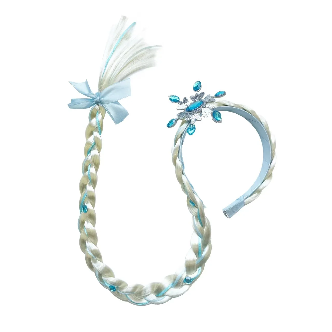 ضفائر شعر مستعار للأميرة، تاج للأطفال مع ضفائر زهور، شعر طويل، عصابة رأس الأميرة، إكسسوارات تنورة جديلة