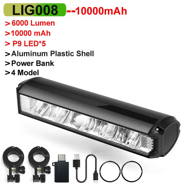 Newboler Fiets Licht Voor 10000Mah Fiets Licht 6000Lumen Waterdichte Zaklamp Usb Opladen Mtb Road Fietsen Lamp Accessoires