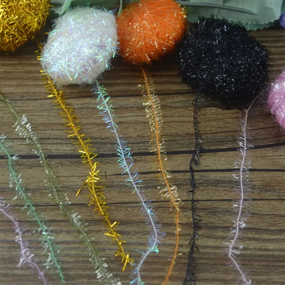 MNFT 9 Colors 450m/Lot  Crystal Flash Line Tinsel Chenille for Fly Tying Yarn Fibers Fishing Flies Streamer Lure Making