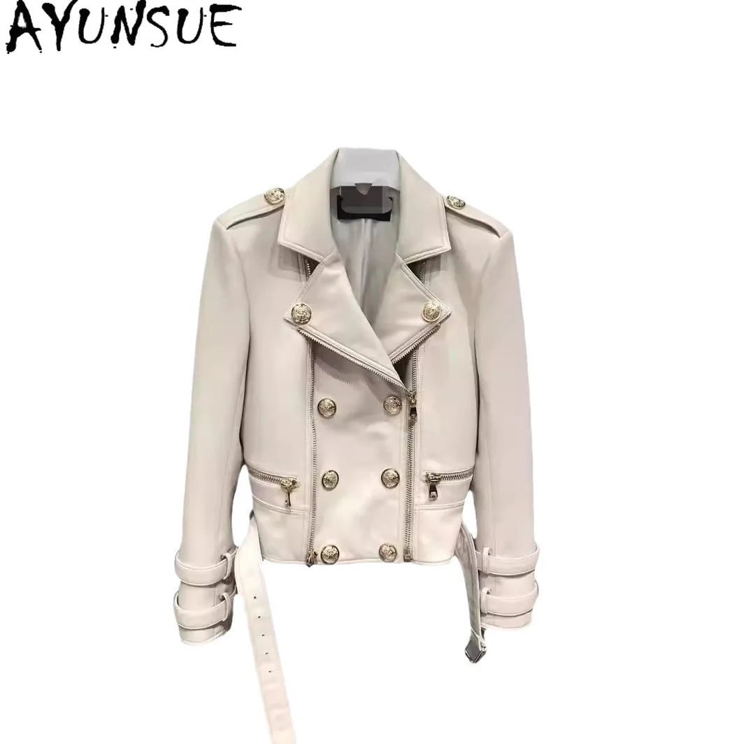 AYUNSUE Giacca in vera pelle per donna 2025 Pelle di pecora nera Donna Moto Giubbotti Primavera Autunno Abbigliamento │ ngaха Жiichtха Ж misce
