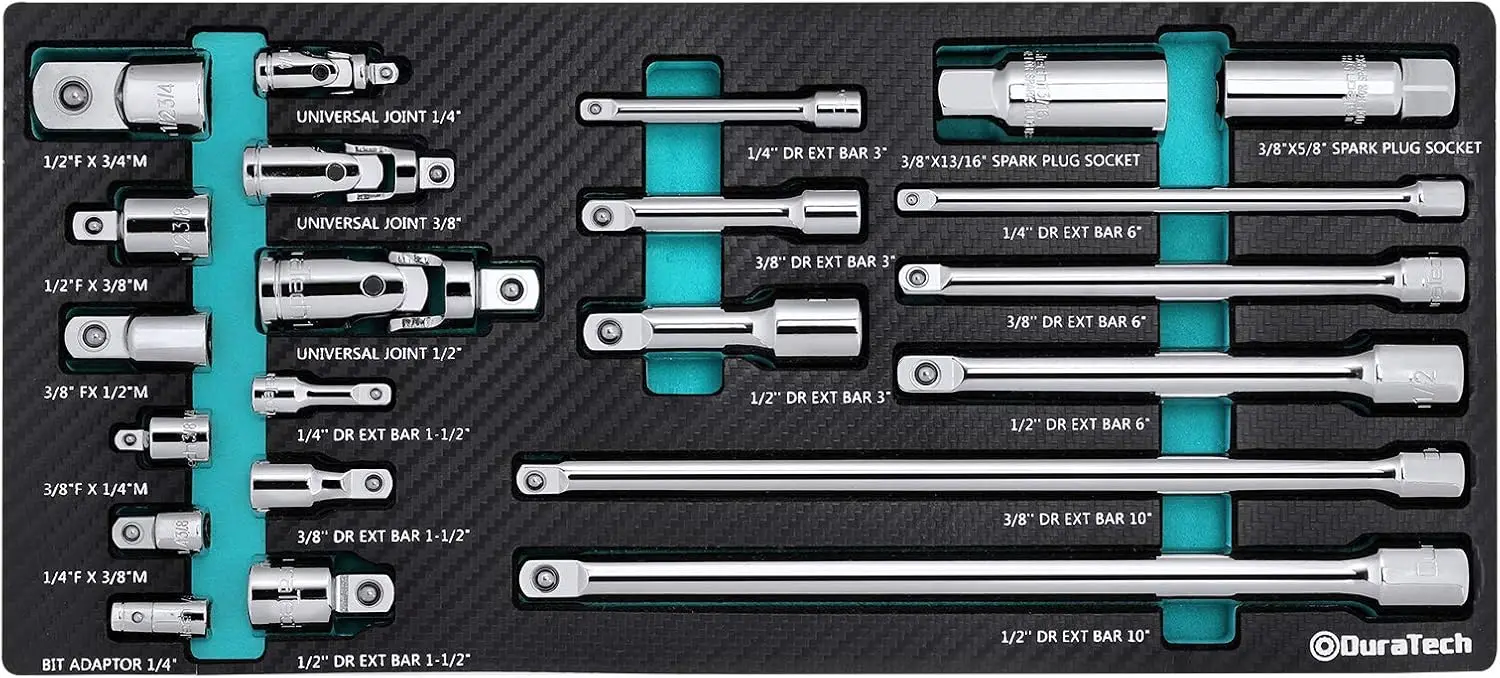 

22-Piece Professional Socket Tool Set with Extension Bars, Adapters & Spark Plug Sockets - Cr-V Steel, EVA Foam Case