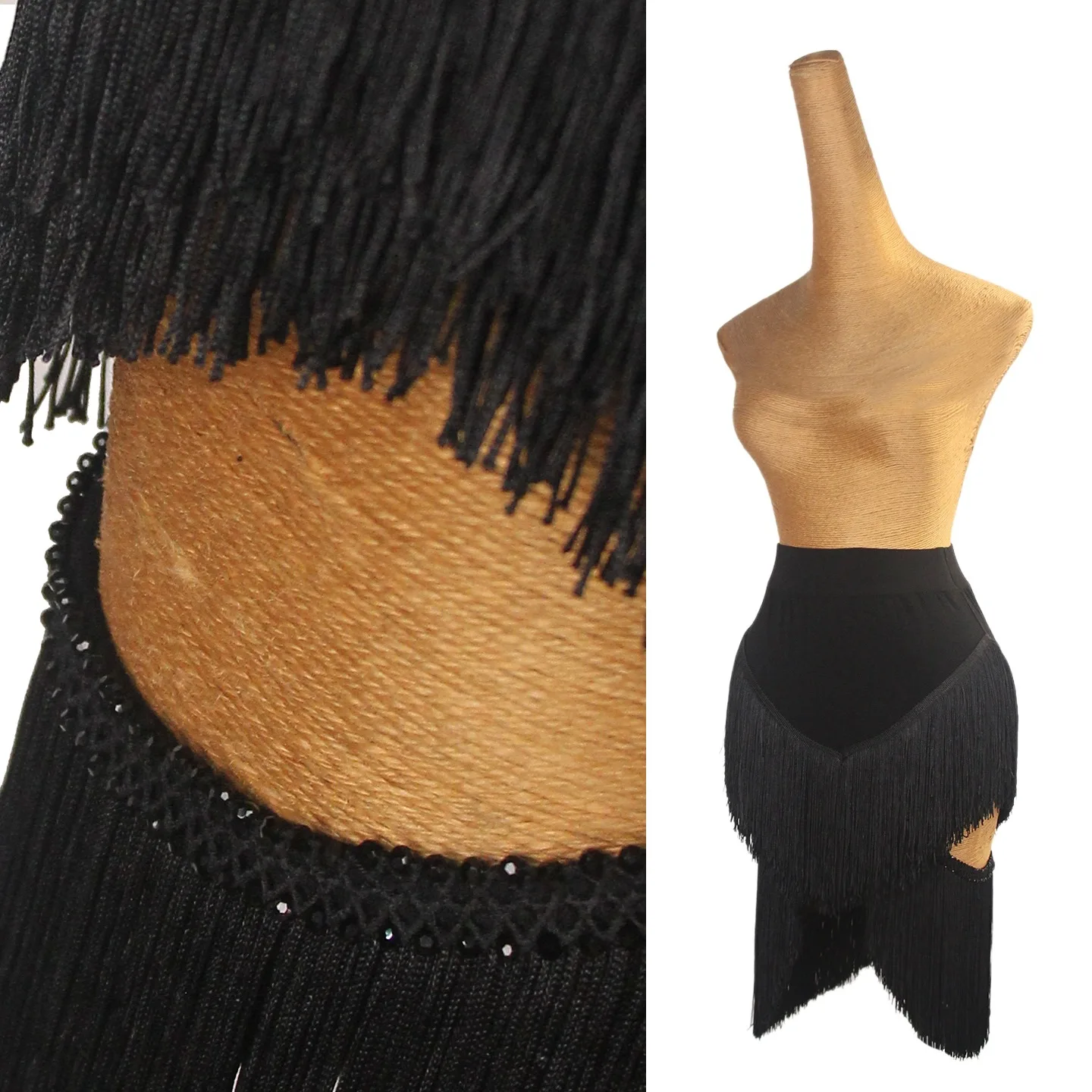 

2025 Women's Latin Dance Skirt Practice Costume Irregular Hollow Tassels Skirt Adult Female Chacha Rumba Dance Skirt DQL11830
