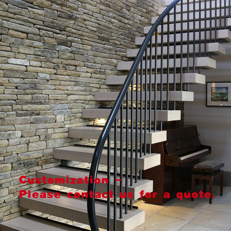 custom.Interior Stringer Floating Stairs Oak Wood Tread with 40mm Straight Staircase Modern Home Decoration Staircase