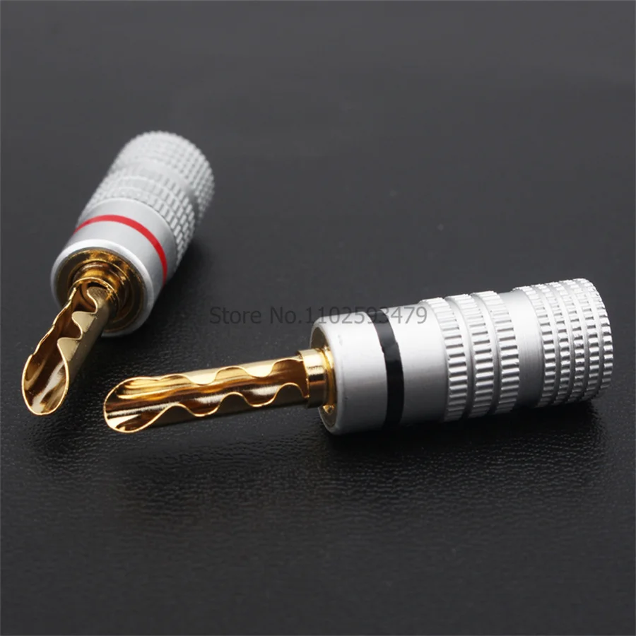 50pairs Banana plug 24K Gold Plated Copper BFA 4mm Banana connector Male Speaker plug black&red