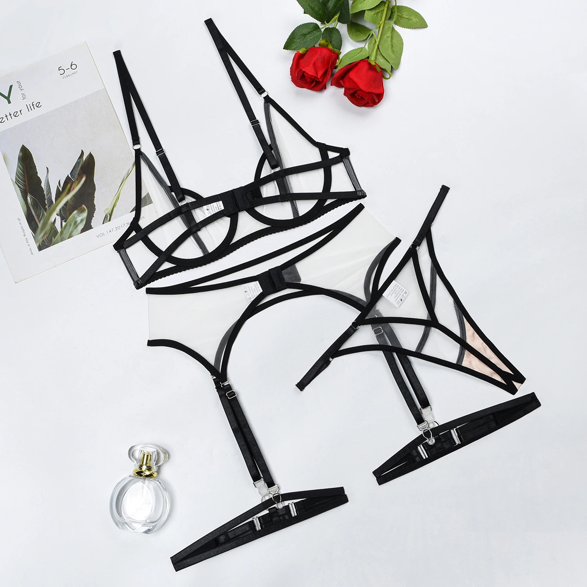 MUZISKAT 2024 Fashion Comfortable See-Through Mesh Splicing Steel Ring Gathered Sexy Lingerie Four And Five Sets Onlyfans