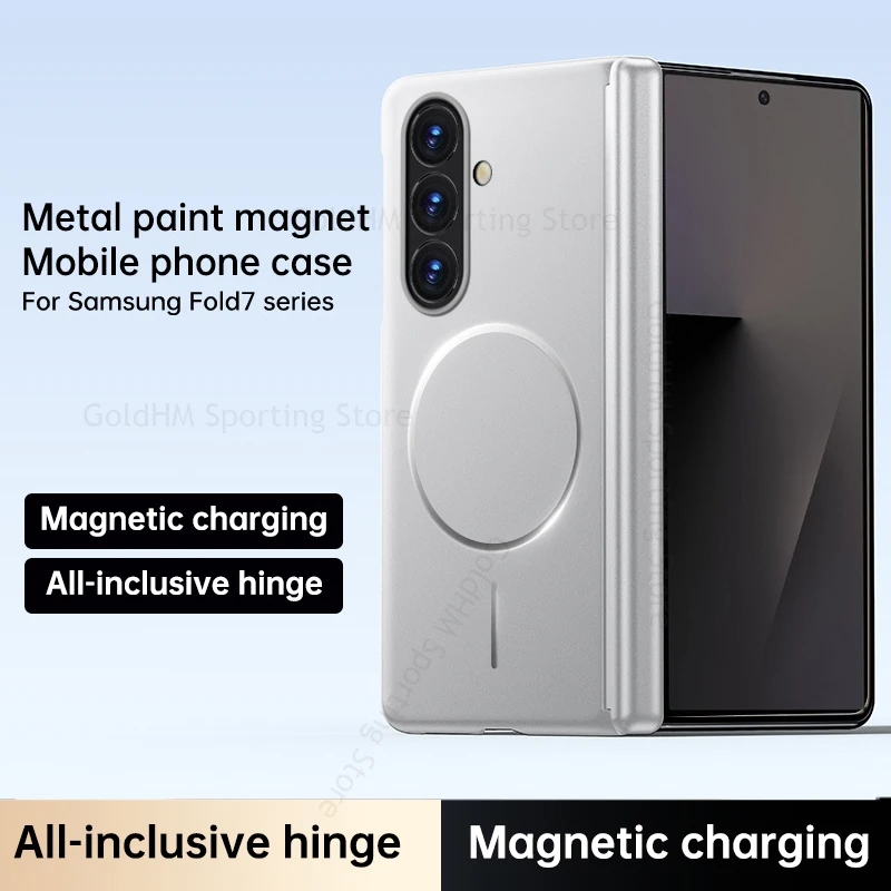

Metallic Paint Hinged Case For Samsung Z Fold7 6 5 5G Wireless Charging For Magsafe Magnetic Cover For Galaxy W25 Z Fold 7 6 5 4