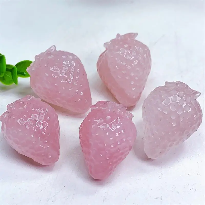 5PCS Natural Rose Quartz Strawberry Crystal Fruit Healing DIY Home Decoration Healthy Kids Toy Lucky Energy Stone Gift 3.5CM