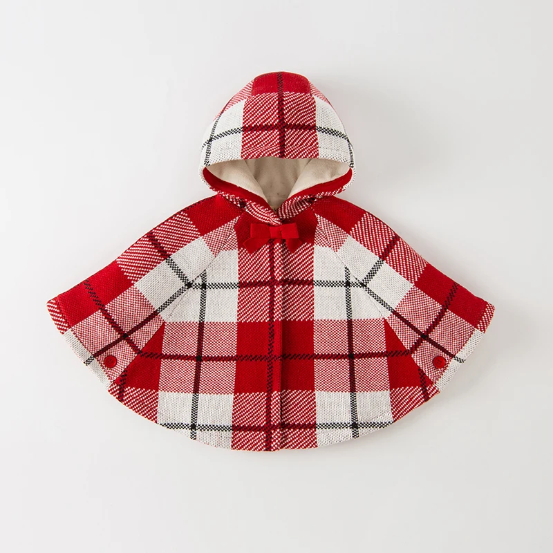 Dave Bella Autumn Winter Red Plaid Baby Jackets Warm Cotton Cloak Outwear Coat For Baby Girl Clothes Kids Costumn DB4224686