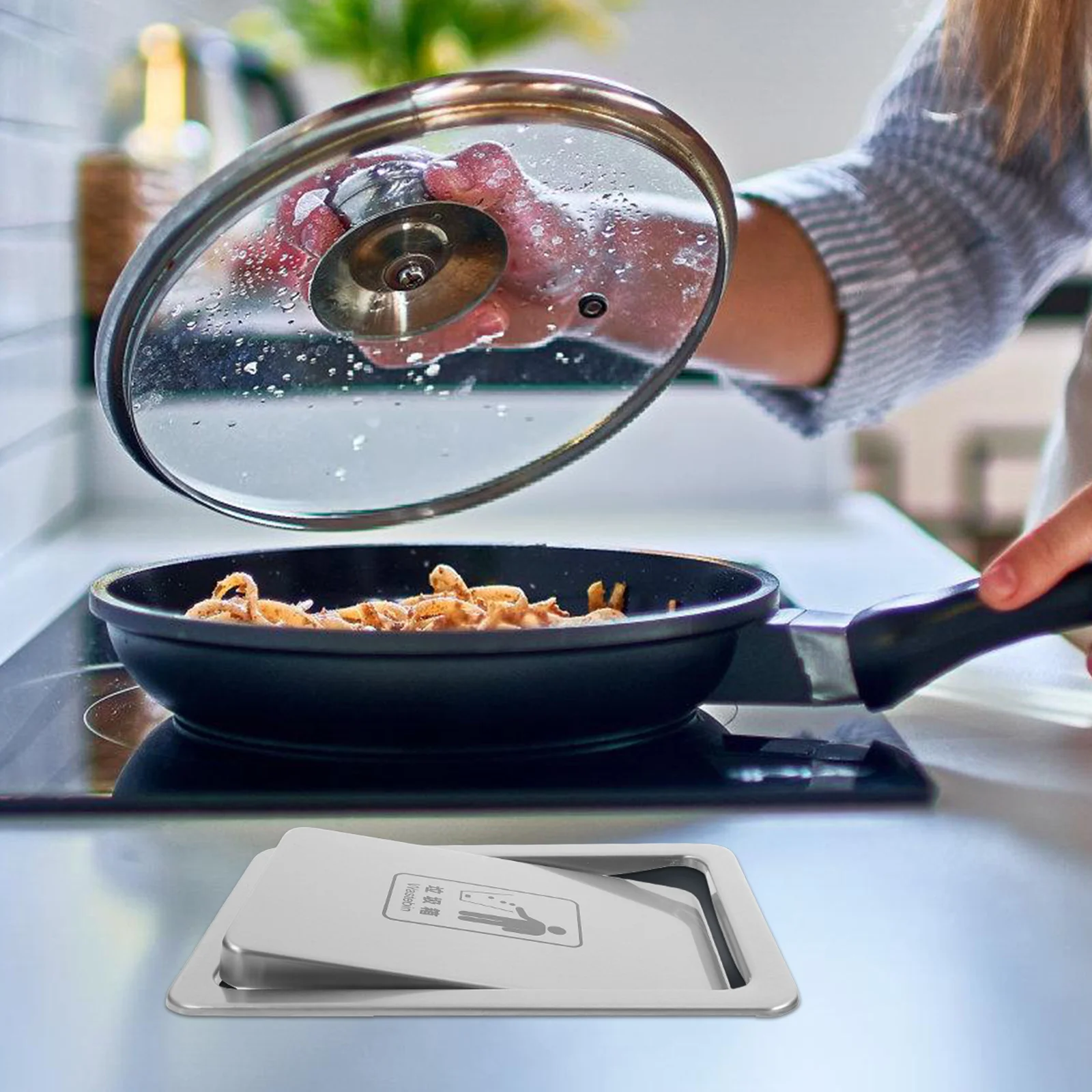 

Stainless Steel Kitchen Countertop Trash Can Lid Recessed Garbage Disposal Cover Metal Waste Chute for Home