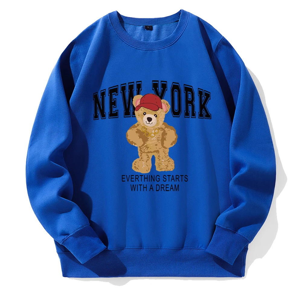 New York Everthing Starts With Dream Teddy Bear Men Hooded Casual Fashion Clothes Loose Oversized Sweatshirt Classic Retro Hoody