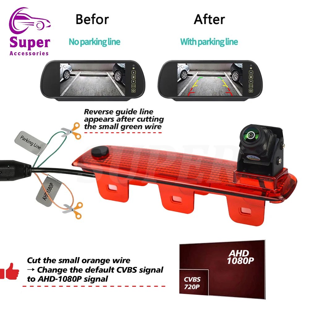 Full HD AHD 1080P 3rd Third Brake Rear View Light Parking Camera For Lada Largus/Dacia Dokker (2012-Current) With 10M Cable