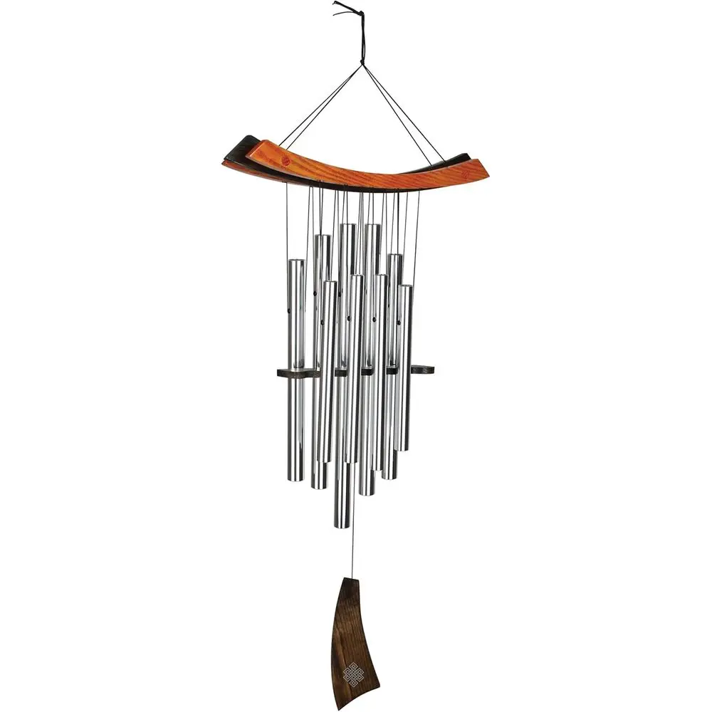 Campana de Viento para Sanación Energética Oriental o para Exteriores, 34 Pulgadas, Mediana, Plateada, Sonido Armónico y Ligero, Decoración para Exteriores o Patio, Porche, Jardín HC