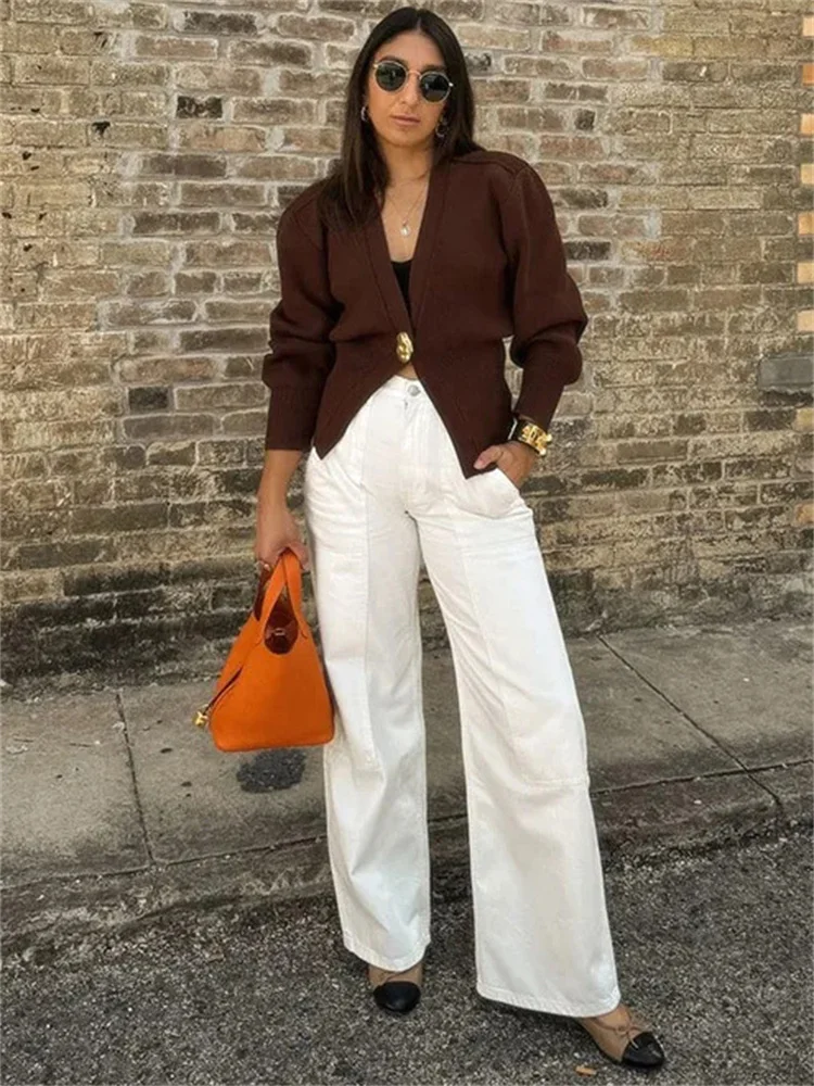 Tossy Knitwear V-Neck Cardigan Coat For Women Long Sleeve Fashion Autumn 2024 Elegant Cropped Outwear Knit Women\'s Cardigan Top